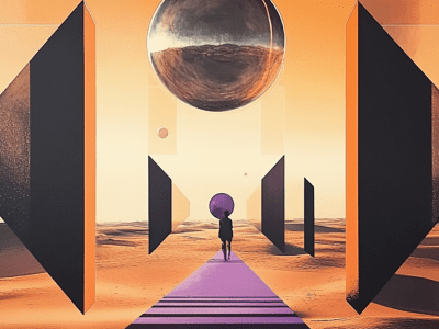 Futuristic atmosphere in a desert